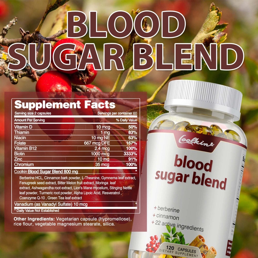 Blood Sugar Blend 120 Capsules, Berberine HCL, Cinnamon, CoQ10, Turmeric & Alpha Lipoic Acid — image 2
