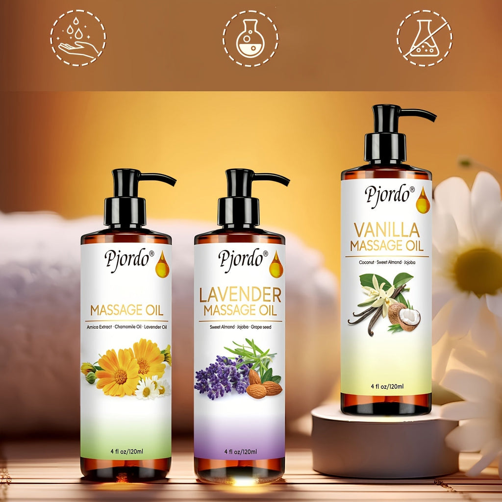 Massage Oil Set 3pcs Roller Ball, Vanilla Arnica & Lavender Essential Oils Moisturizing Body Massage Kit — image 9
