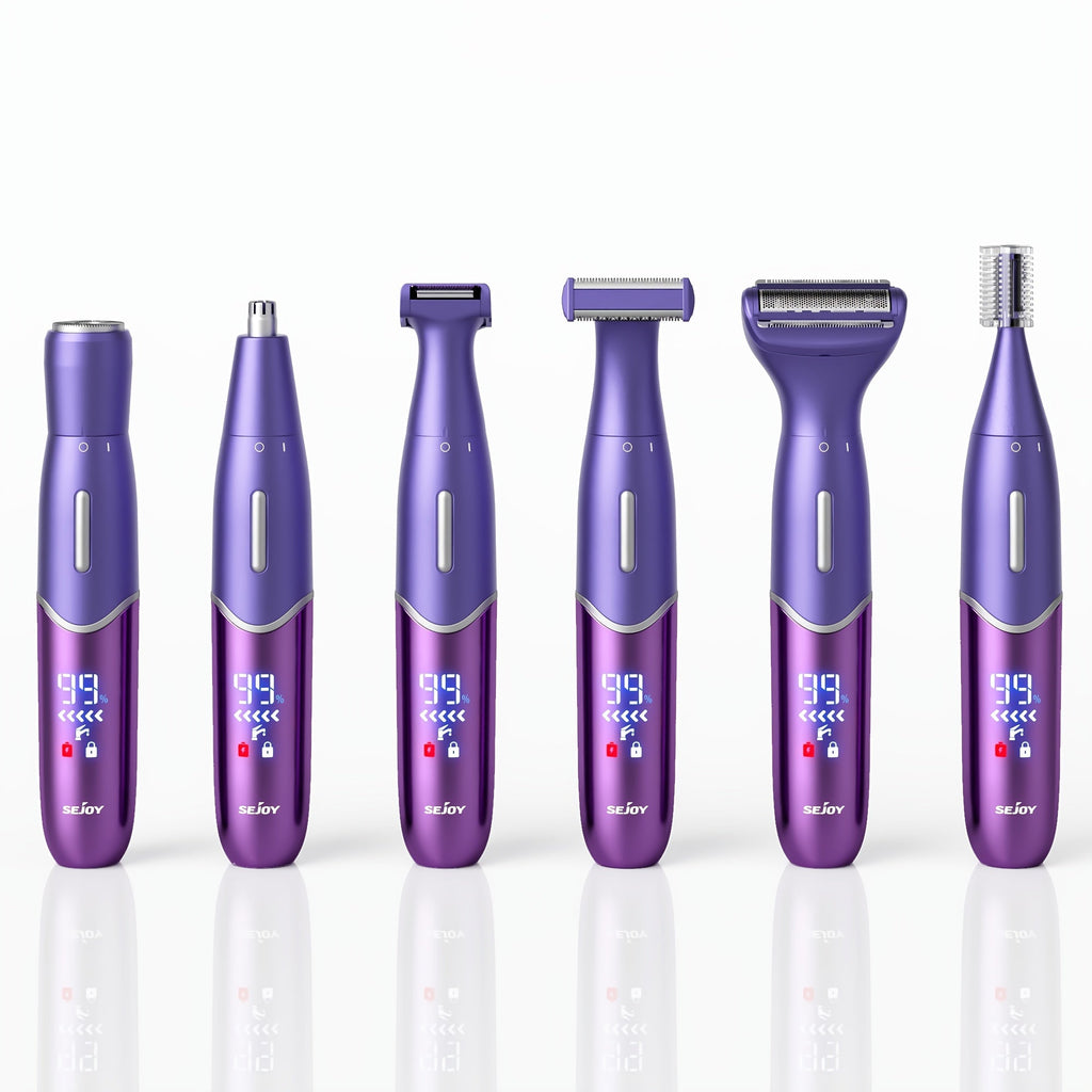 Six in One Bikini Trimmer and Electric Razor for Women and Men, Wet Dry Grooming Set in Purple — image 11