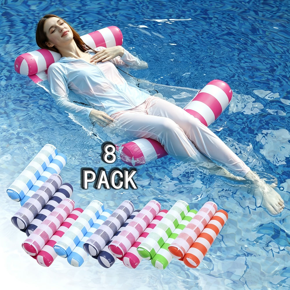 Striped Mesh Pool Float Hammock Set with Five- or Eight-Pack Colorful Options for Seated or Reclined Pool Use — image 5