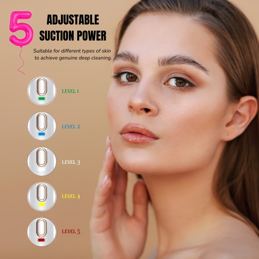 Blackhead Remover Vacuum Pore Cleaner 5 Adjustable Suction Levels - 4 Probe Heads 600mAh for Bath Time, Home Spa and Personal
