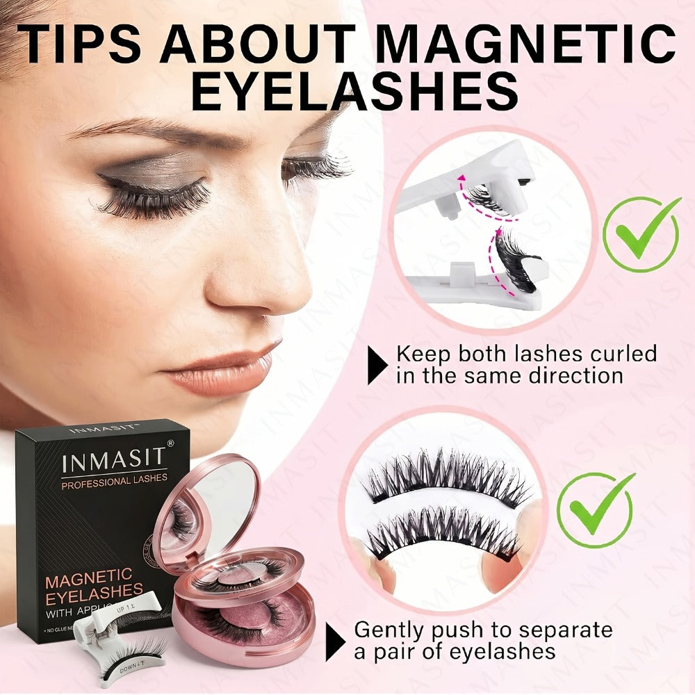 INMASIT Magnetic False Eyelashes Set with Round Storage Case and Applicator in Black or Pink — image 12