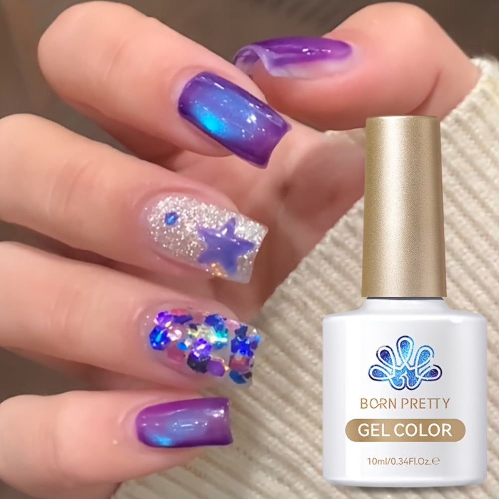 Cat Eye Magnetic Gel Nail Polish 10ml – Blueberry Glitter Purple Blue Glass Bead Sparkling Effect, UV LED Semi-Permanent Gel 