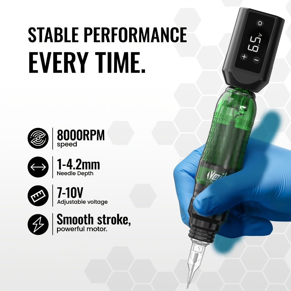 Tattoo Machine Kit VOID Wireless Pen with 1200mAh Battery, 4-12V Adjustment, 10 Cartridges and 5 Ink Shades — image 3