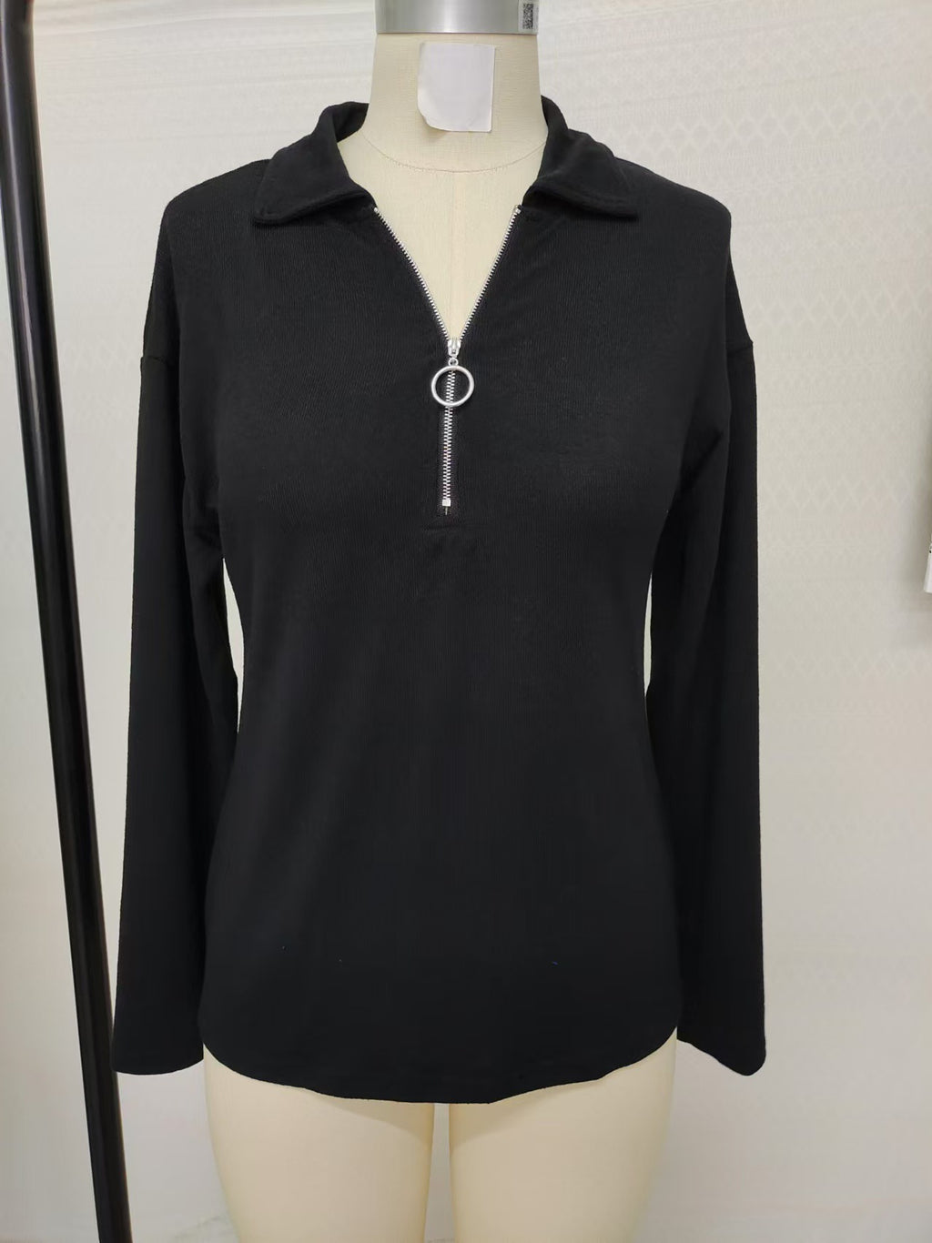 Fabric Lapel Zipper Casual Long Sleeve Women