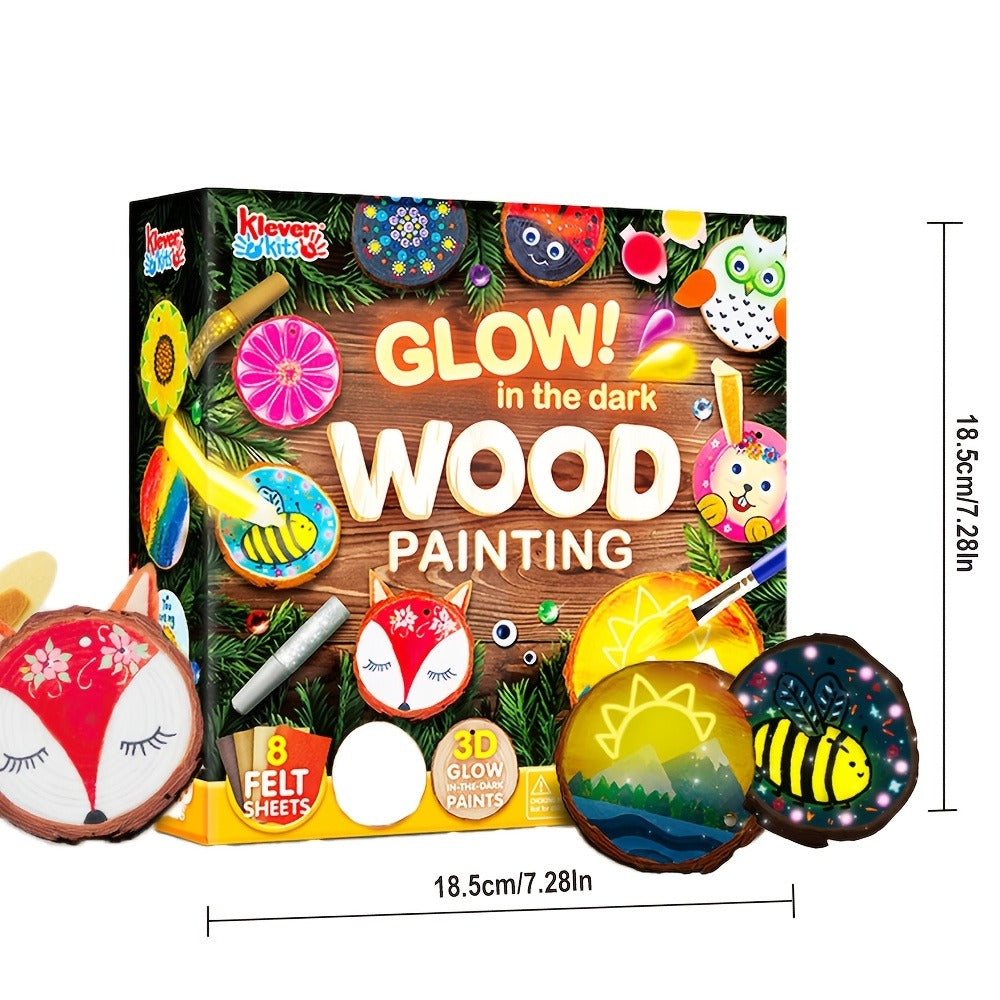 Kids Painting Kit Glow in the Dark, Wood Slice Arts & Crafts Set Ages 6+ with 16 Wood Slices, Felt — image 2