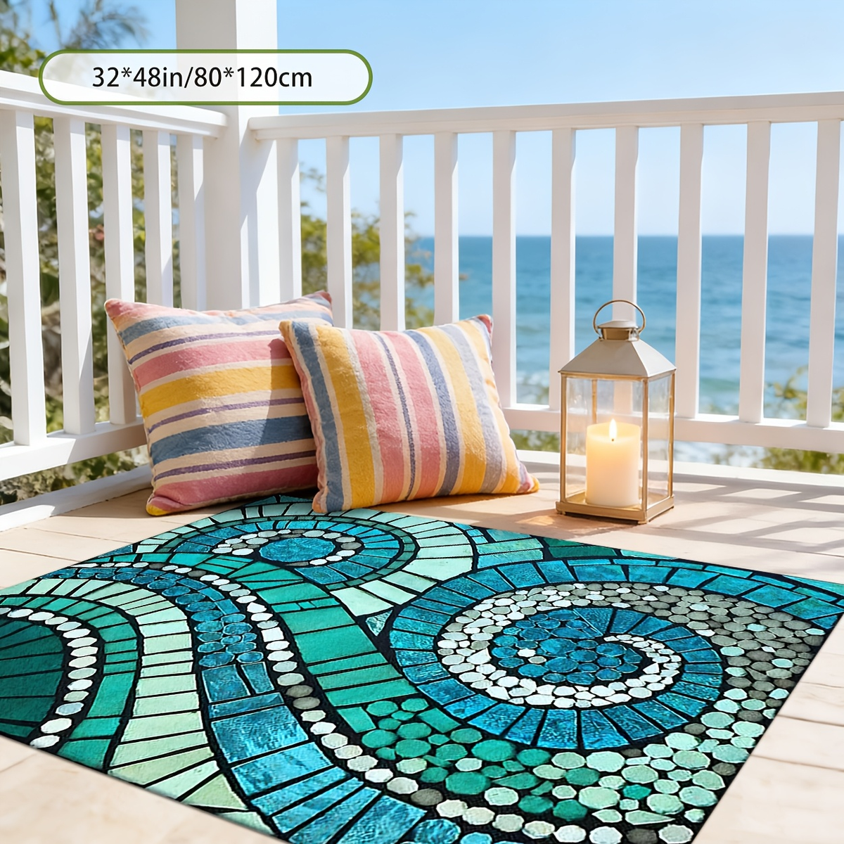 Outdoor Rug Non-Slip Decorative Foldable Portable Camping Mat Machine Washable for Patio Garden Pool Beach Picnic Living Area