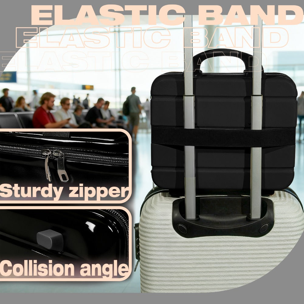 Hard Shell Makeup Travel Case Waterproof Pressure-Proof Portable Cosmetic Suitcase with Elastic Band Luggage Attachment Carry