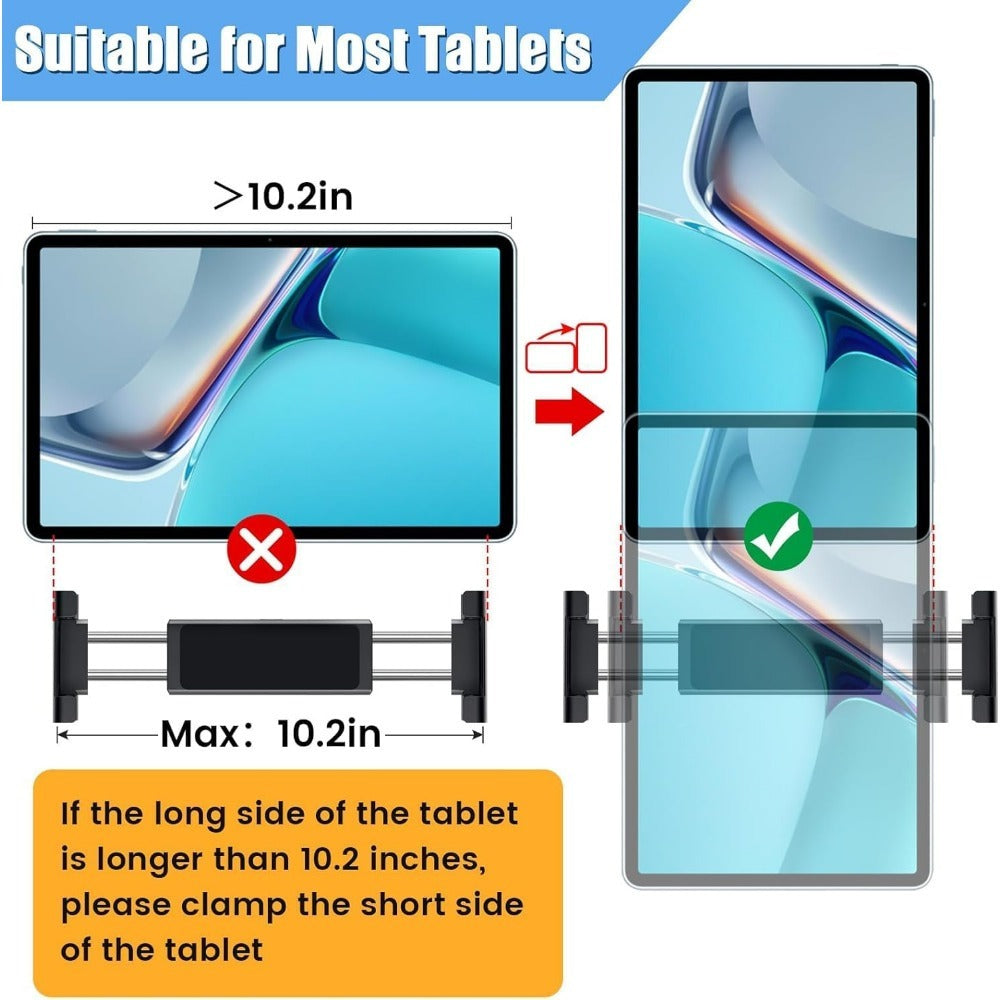 Car Headrest Tablet Mount 2-Pack – 360° Rotating Adjustable Holder for iPad & Tablets 5.5–18.4 Inch, Soft Sponge Padding — im