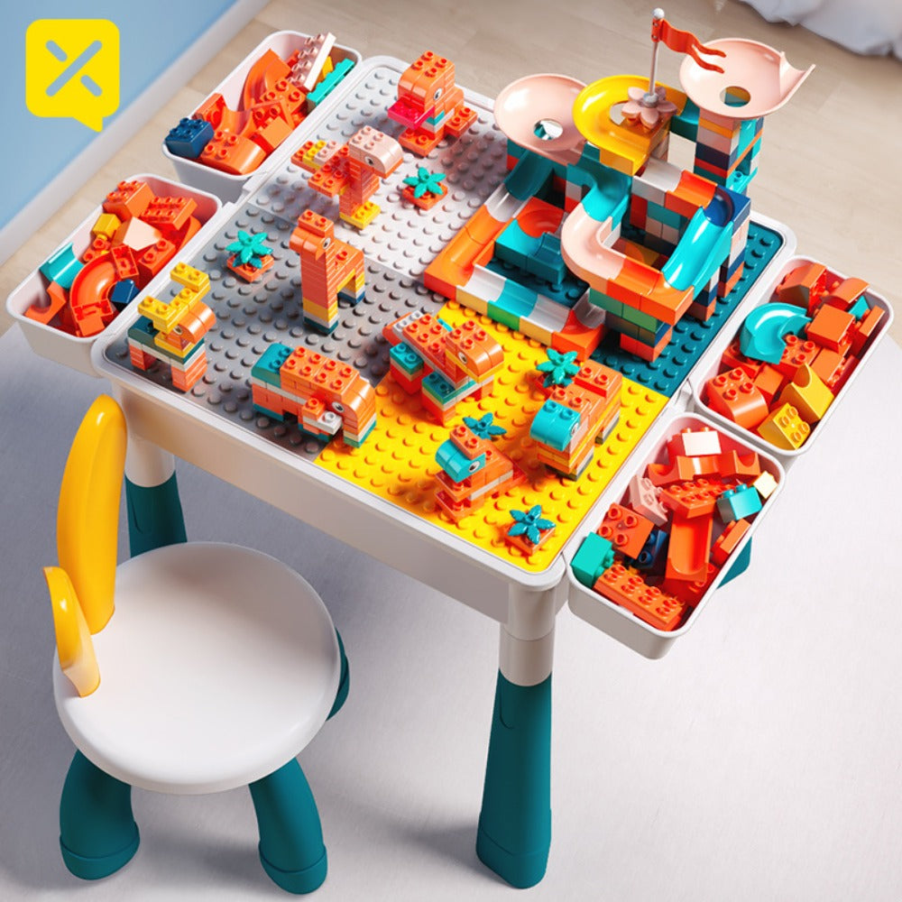 Kids Activity Table Building Blocks LEGO Compatible Play Table for Toddlers, Durable ABS Plastic Space-Saving Corner Design —