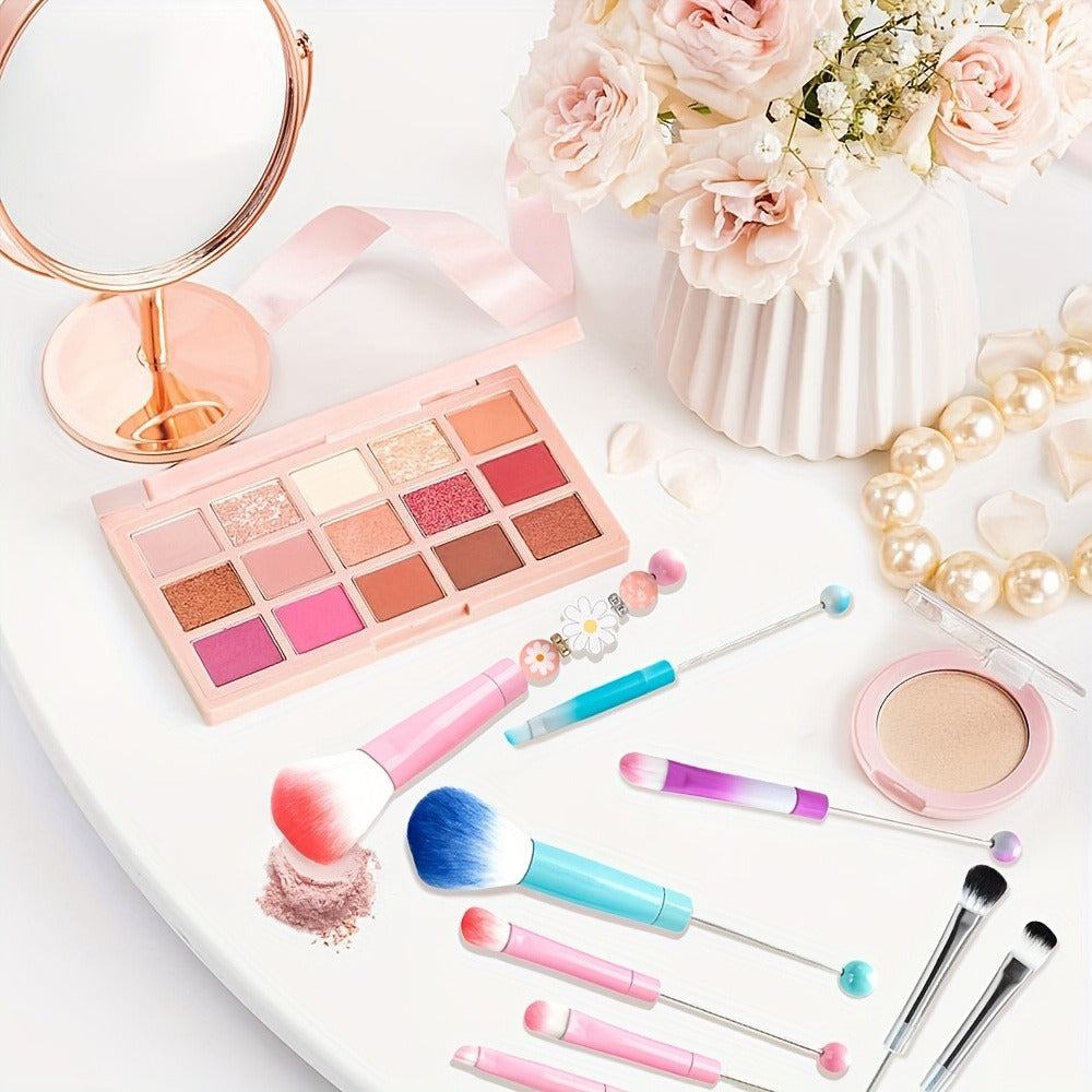 Makeup Brush Set, 15-Piece Bead-Ready Metal Handle Collection with Powder, Blush, Eyeshadow and Angled Brush Shapes — image 1