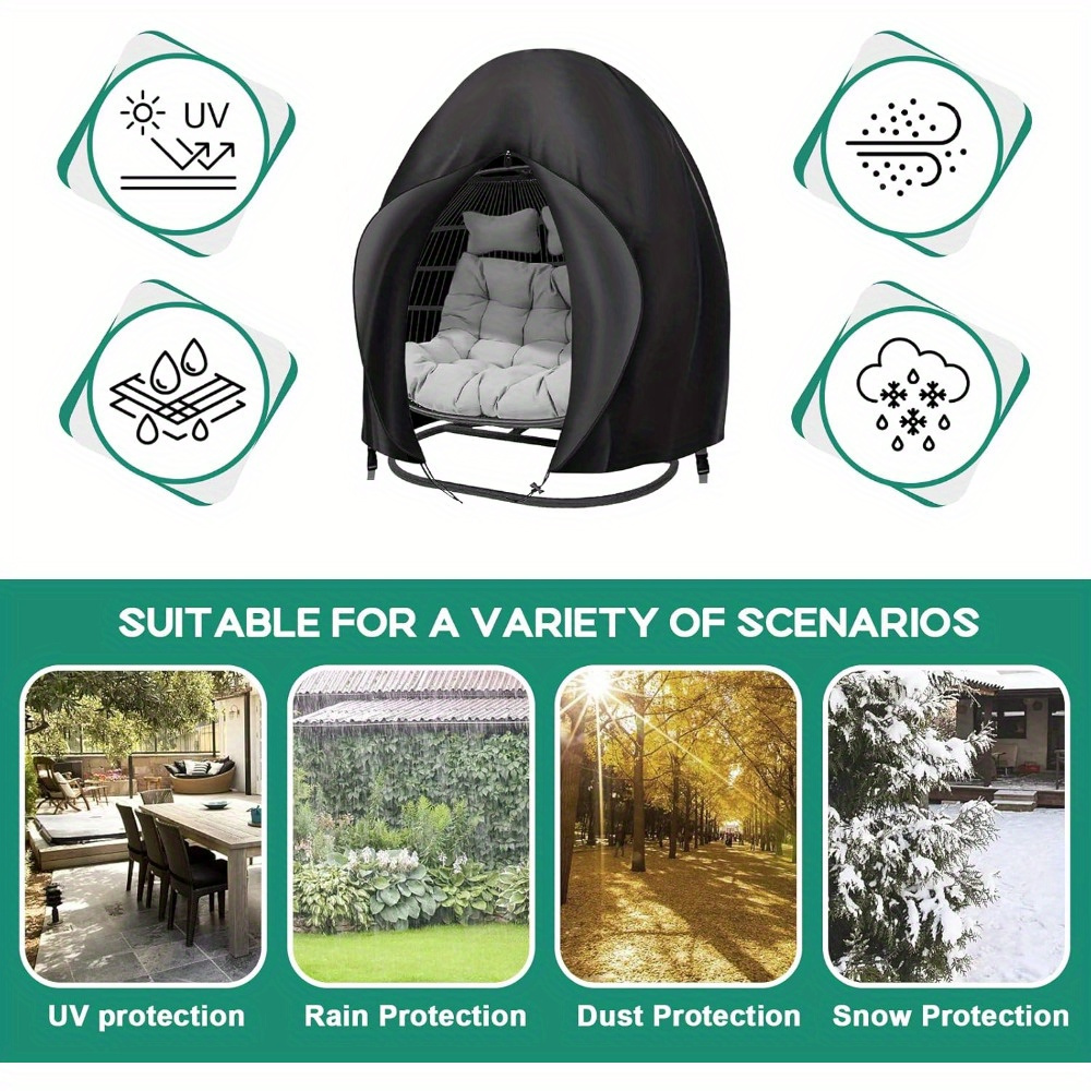Black Double-Egg Chair Cover with Front Zipper, Drawstring Buckle and Full Enclosure Shape — image 5