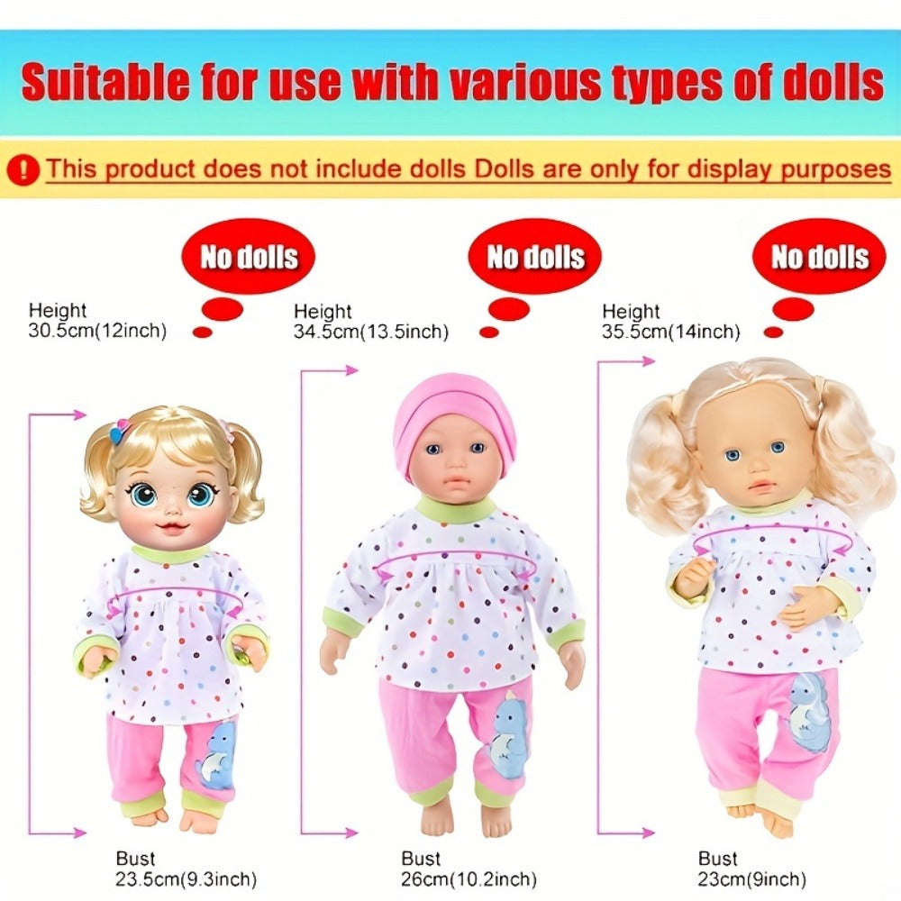 10-Outfit Doll Clothes Set for 10–14-Inch Baby Dolls with Sleepers, Dresses, Tops, Pants and Headwear — image 3