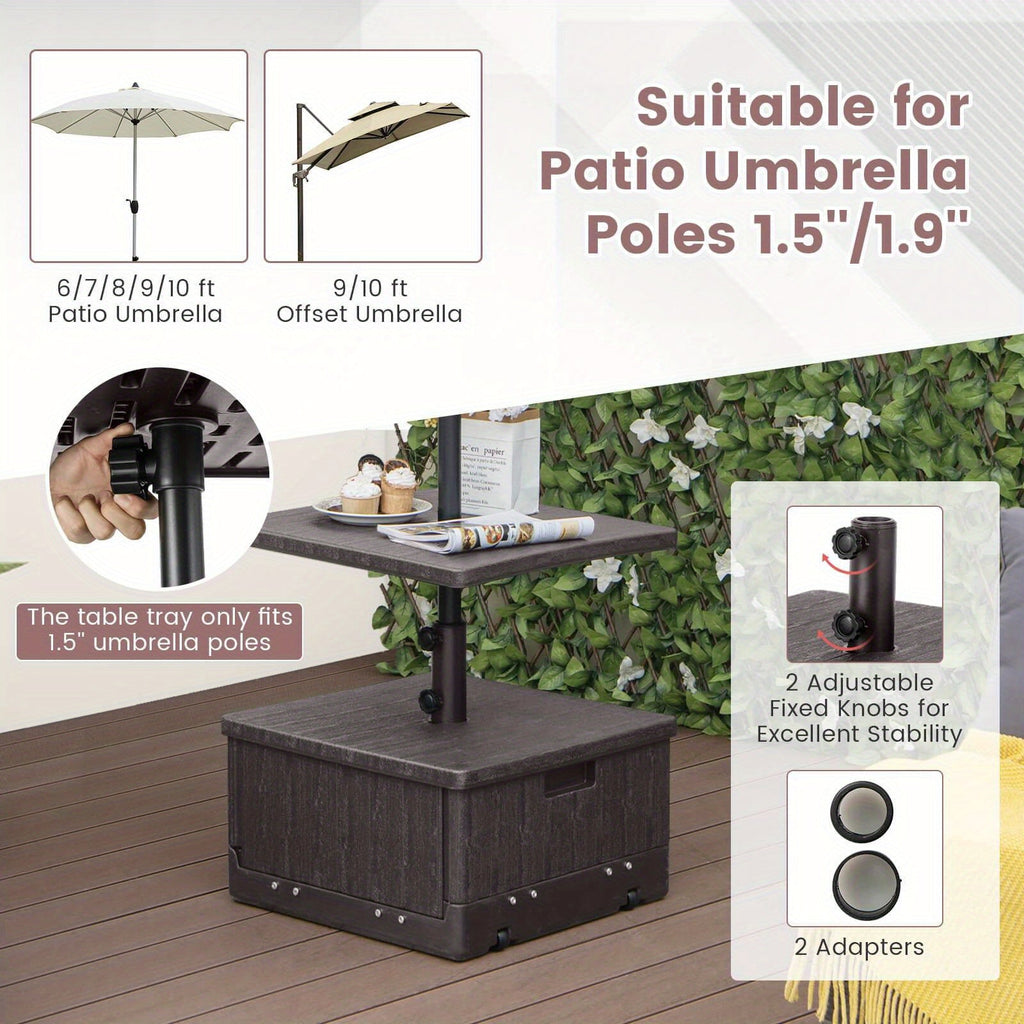 Patio Umbrella Base 3-in-1 Fillable with Table Tray & Planter Box Wheeled Stand Fits 1.5"/1.9" Poles for Garden, Patio and Ya