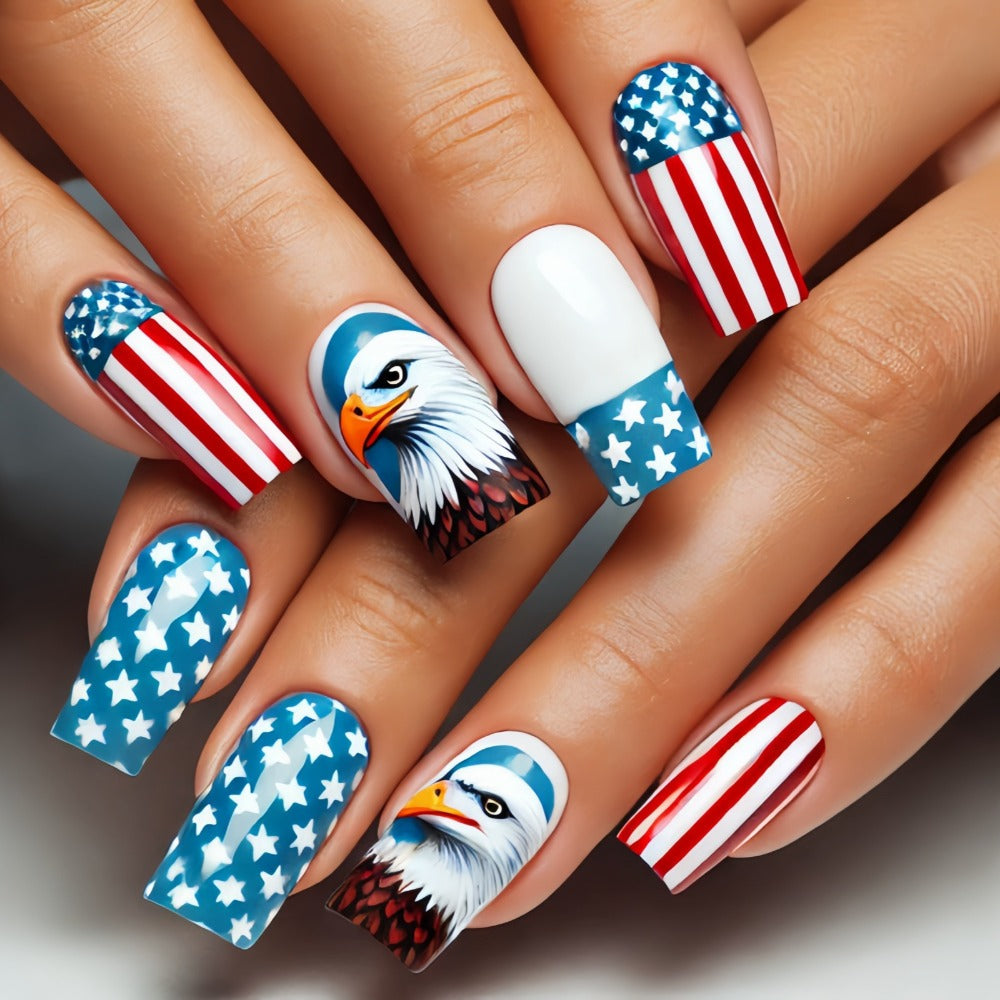 Press On Nails 216-Piece Medium Coffin Nine-Pack Red White Blue Stars and Stripes Patriotic Set — image 10