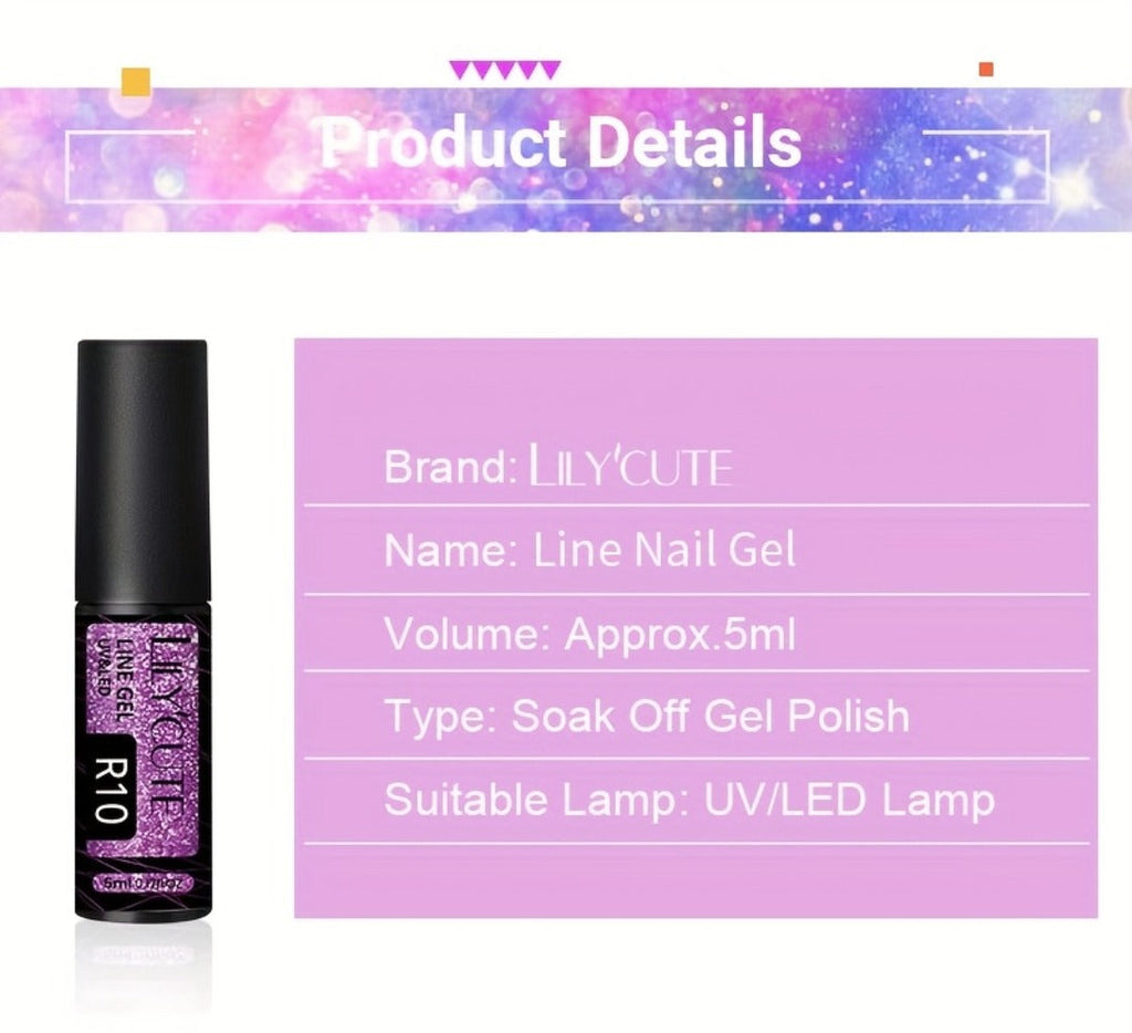 Gel Nail Polish Nine-Piece Reflective Glitter Line Set, 5ml Each for Stripes and Graffiti Nail Art — image 12