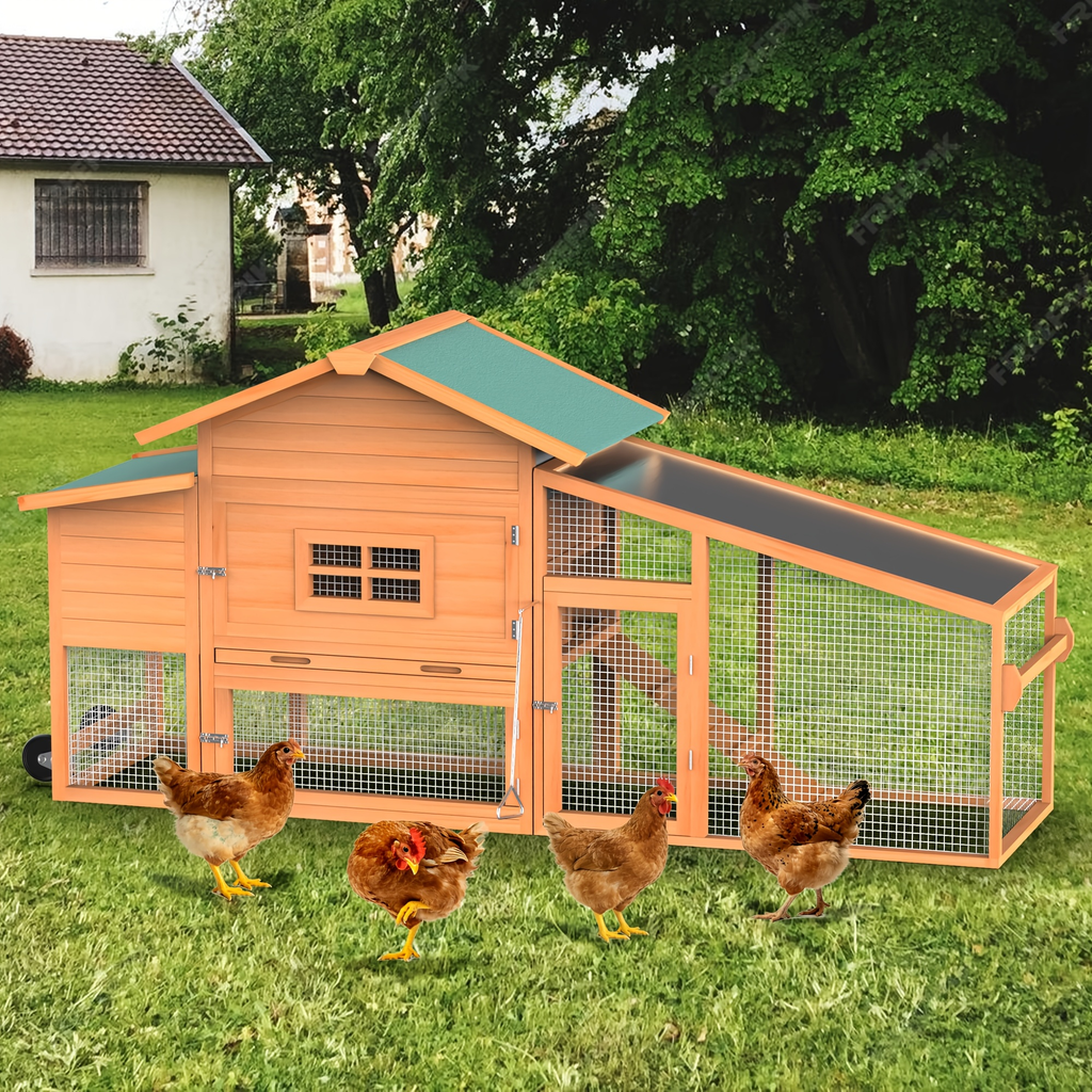 Portable Wooden Chicken Coop with Wheels, Nest Box and Wood Roof or Sunshine Board Run Option — image 9