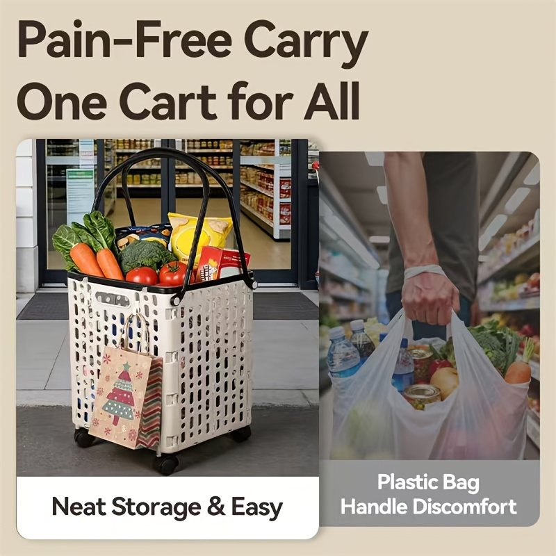 Foldable Shopping Cart with Wheels and Handle Large Capacity Portable Trolley for Grocery Camping Travel Laundry Beach Outdoo