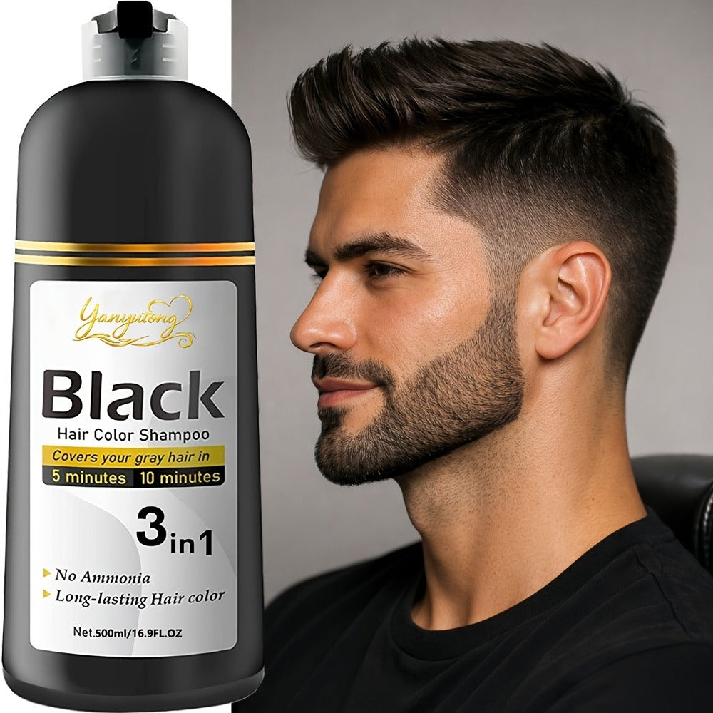 Hair Dye Shampoo, YANYUTONG 500ml Black 3-in-1 Pump Bottle for Hair and Beard Color Application — image 6