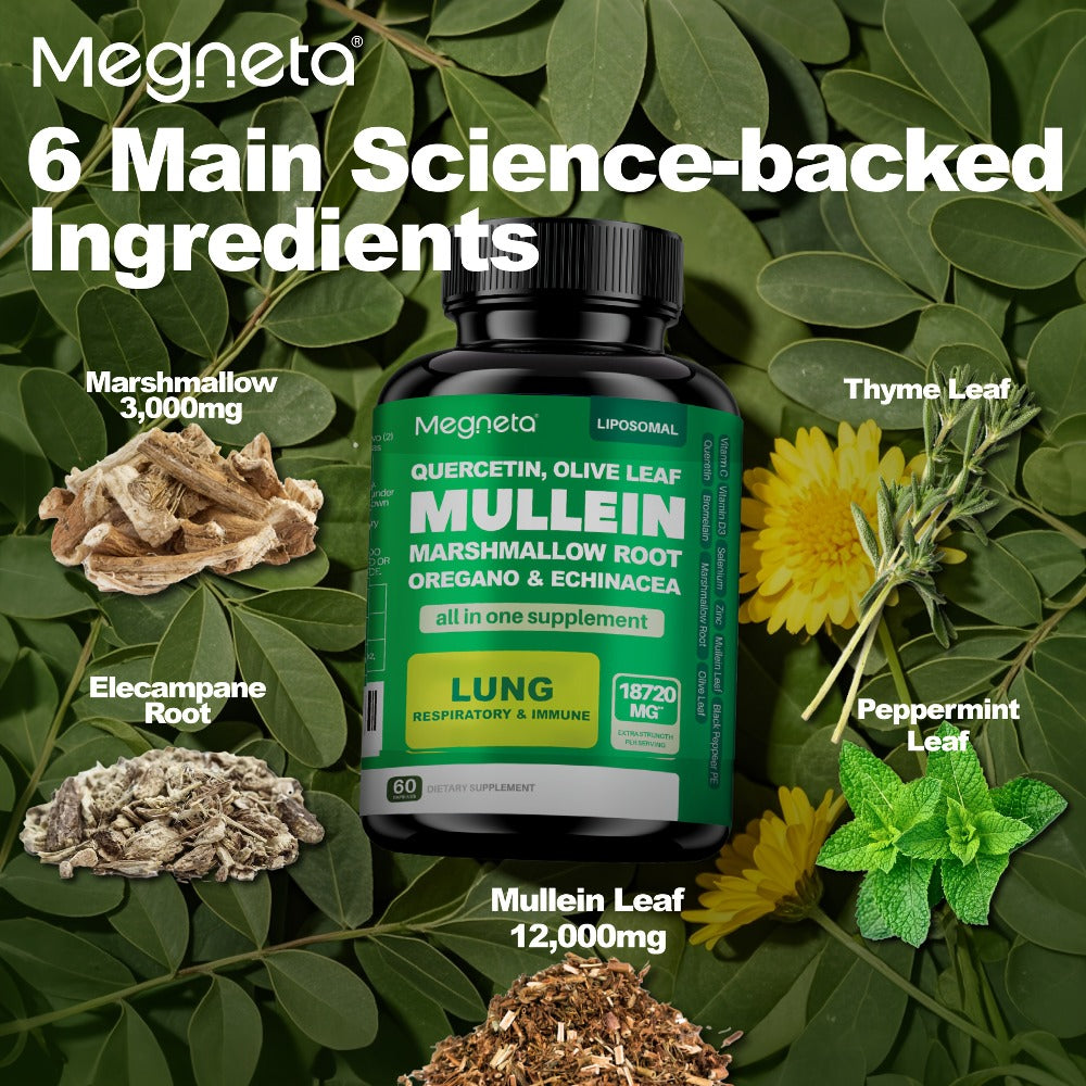 Mullein Leaf Lung Health Supplement with Quercetin, Bromelain, Vitamin C & D3, Zinc & Selenium — image 1
