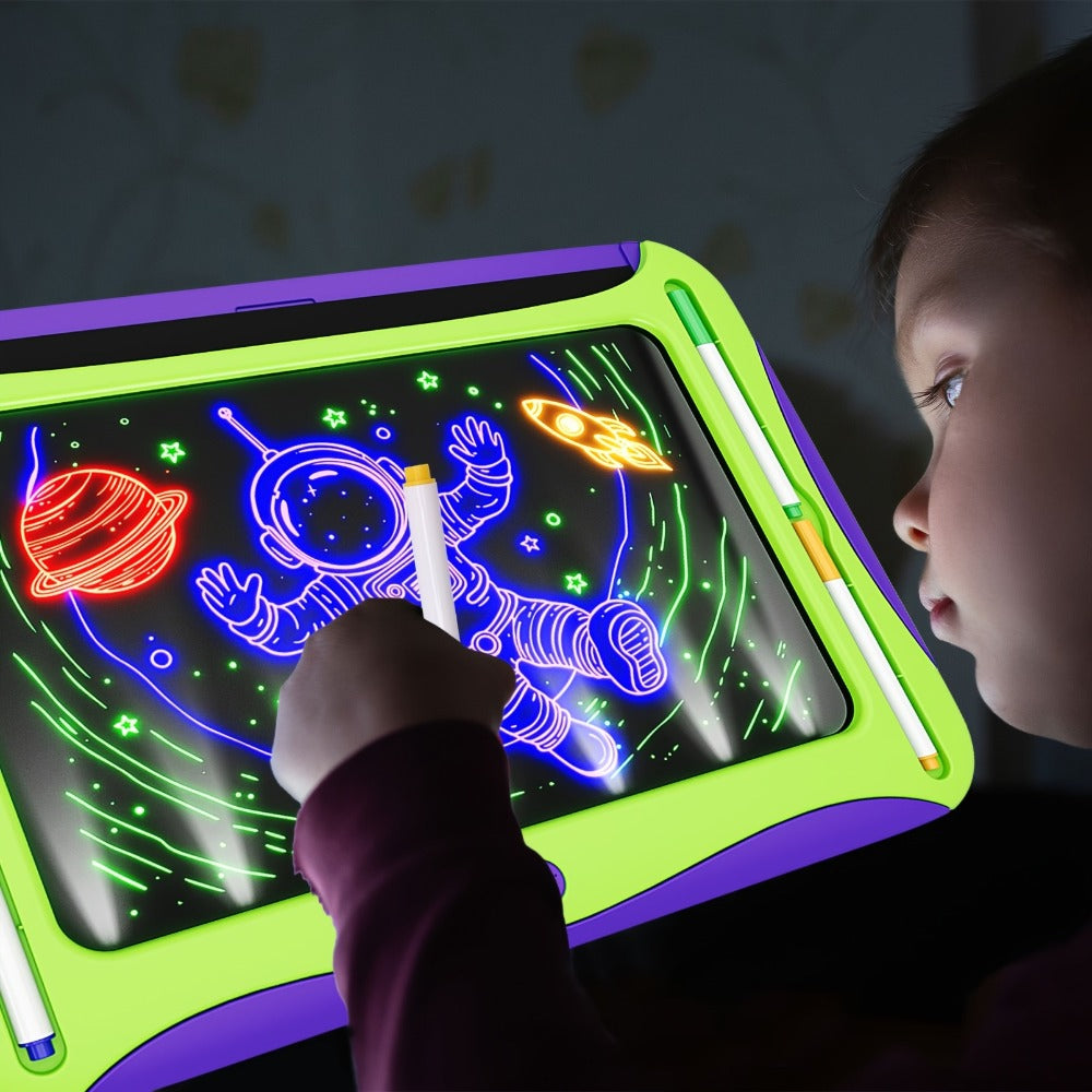 LED Light Up Drawing Board for Kids, 9 Double-Sided Tracing Cards 6 Markers Glow Doodle Travel Art Toy for Girls Boys Ages 3-