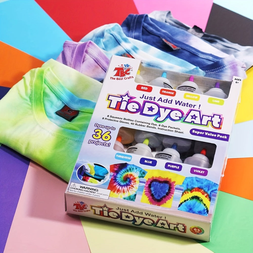 Tie-Dye Craft Kit with Eight Squeeze Bottles, Dye Packets, 40 Rubber Bands, Gloves and Instruction Sheet — image 5