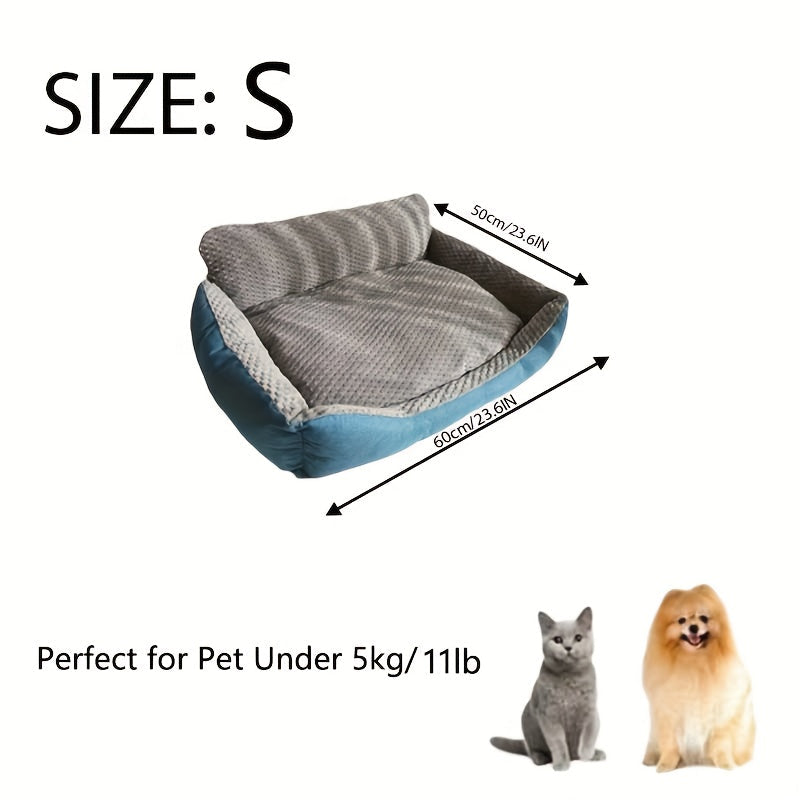 Blue-Gray Dog Bed Couch with Raised Back and Side Bolsters in Four Sizes, Plus One Random Cat Teaser — image 23