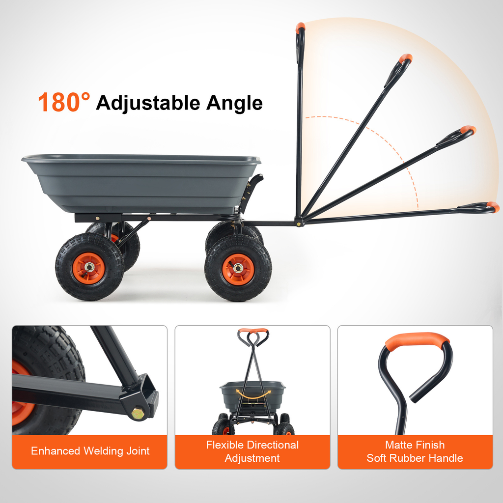 Garden Dump Cart Convertible Flatbed Utility Wheelbarrow with 2-in-1 Handle, Removable Side Panels — image 8