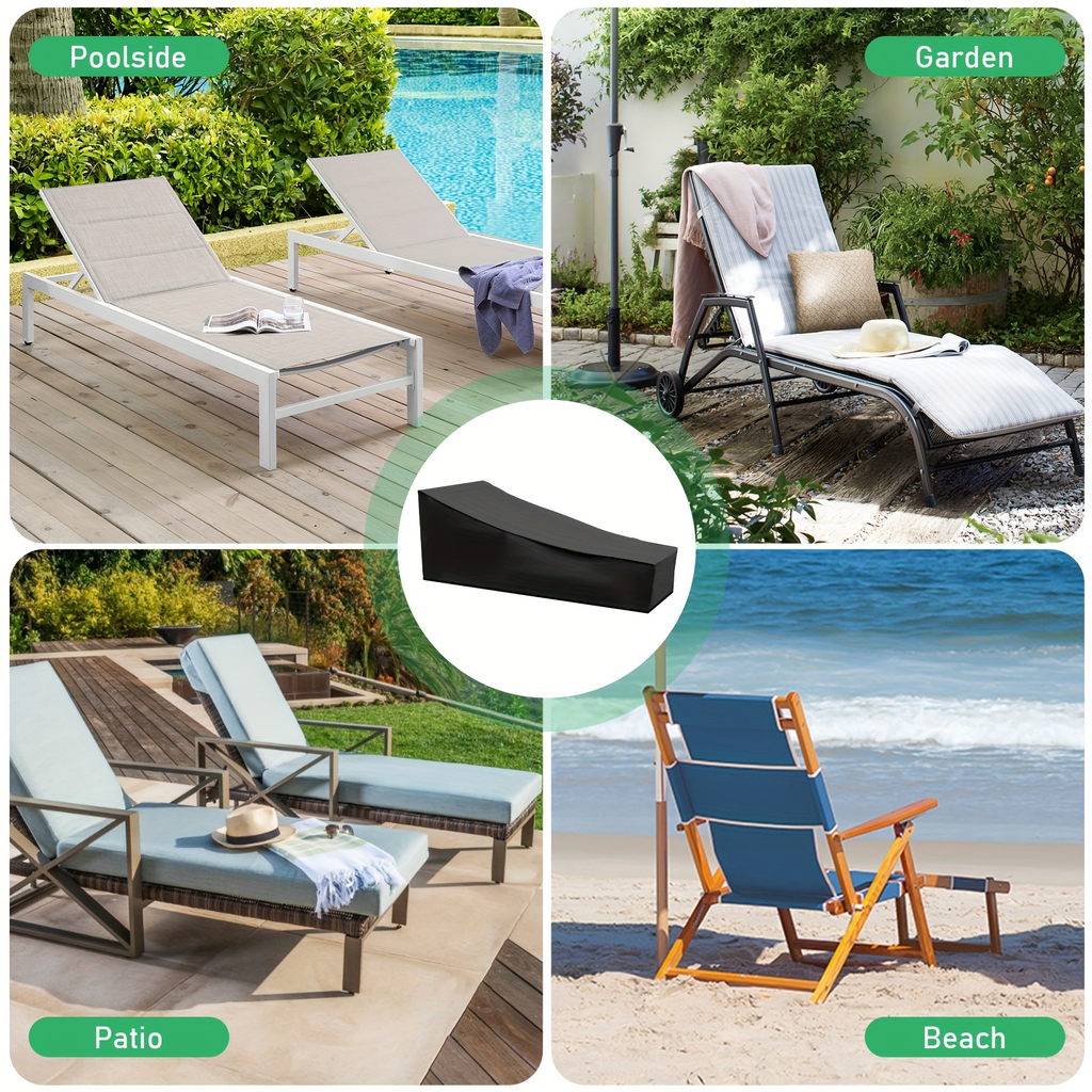 Black Chaise Lounge Cover with 210-by-80-by-75 cm Profile, Hem Cord and Pictured Storage Bag — image 6