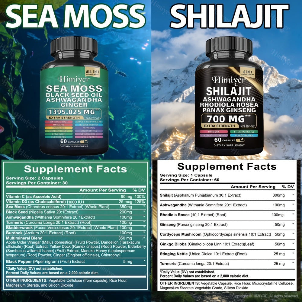 Dietary Supplement Six-Bottle Bundle with Himiyer Label, Sea Moss and Shilajit 60-Capsule Formulas — image 2