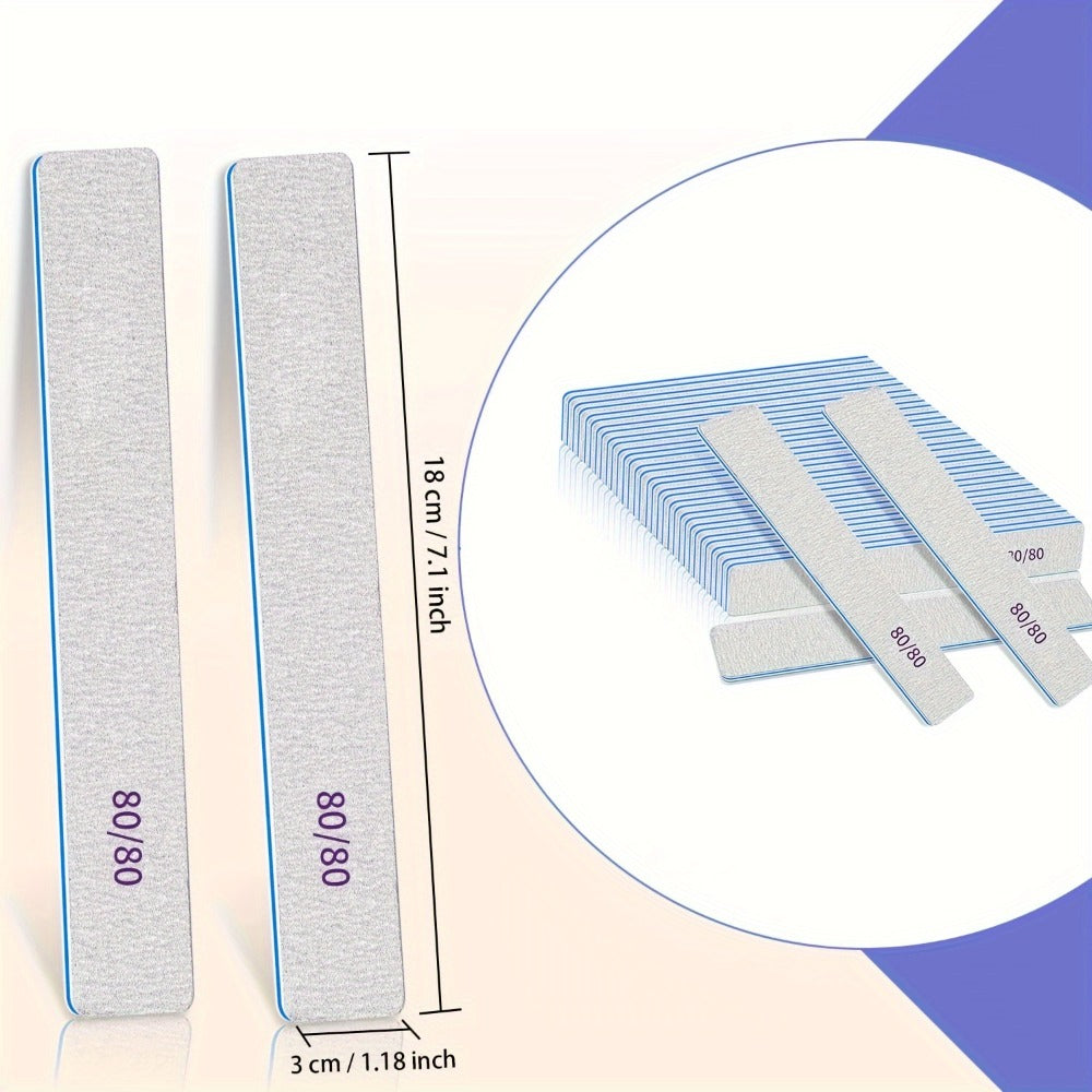 Professional Nail Files 50pcs Bulk Set Double Sided Emery Boards – 80/80, 100/100 & 100/180 Grit Options for Acrylic — image 
