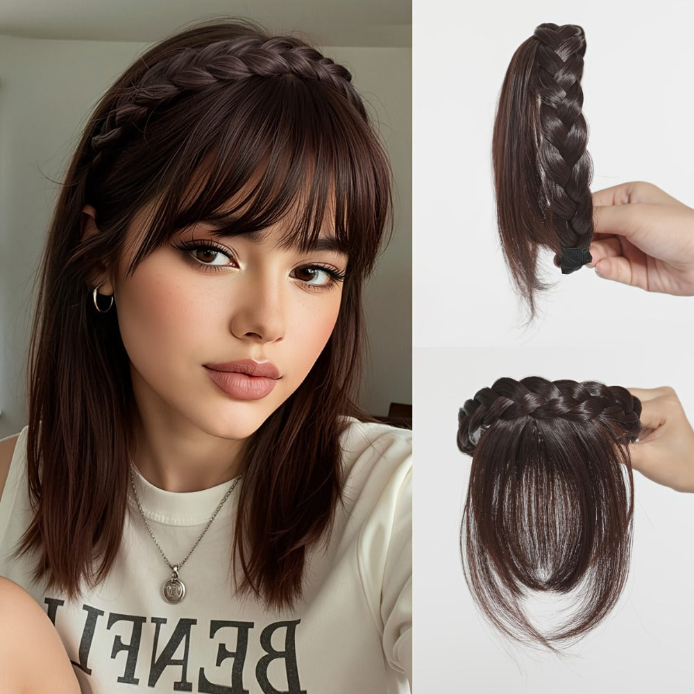 Hair Extensions Synthetic Braided Headband with 4-Inch Bangs, 55g Weight and Four Color Options — image 2