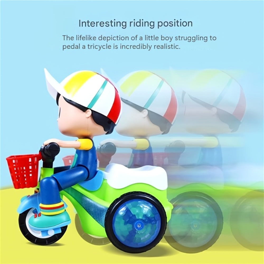 Kids Electric Tricycle Toy Motorcycle with 360° Rotation & Luminous Lights, Push & Power Dual-Mode Stunt Vehicle for Toddlers