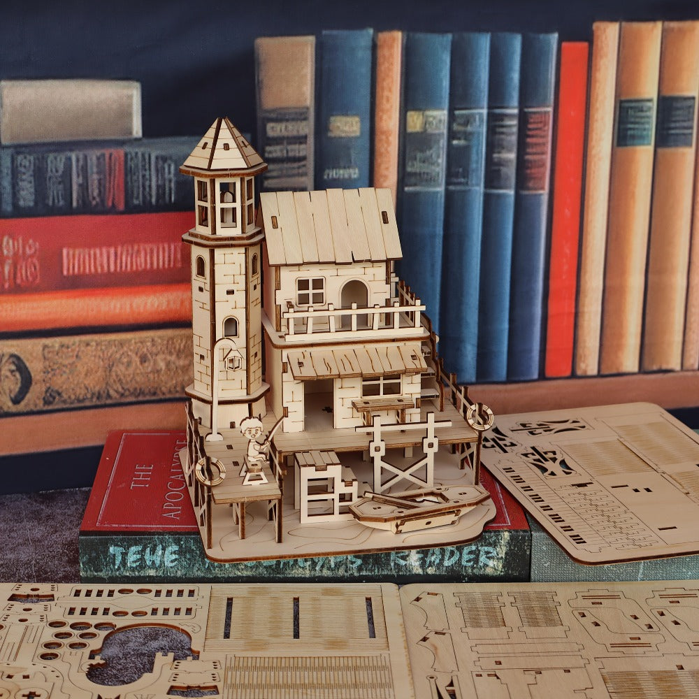 Wooden Building Model Kit with Fisherman's Hut, Treehouse-2 or Cowboy Bar Checkout Designs — image 9