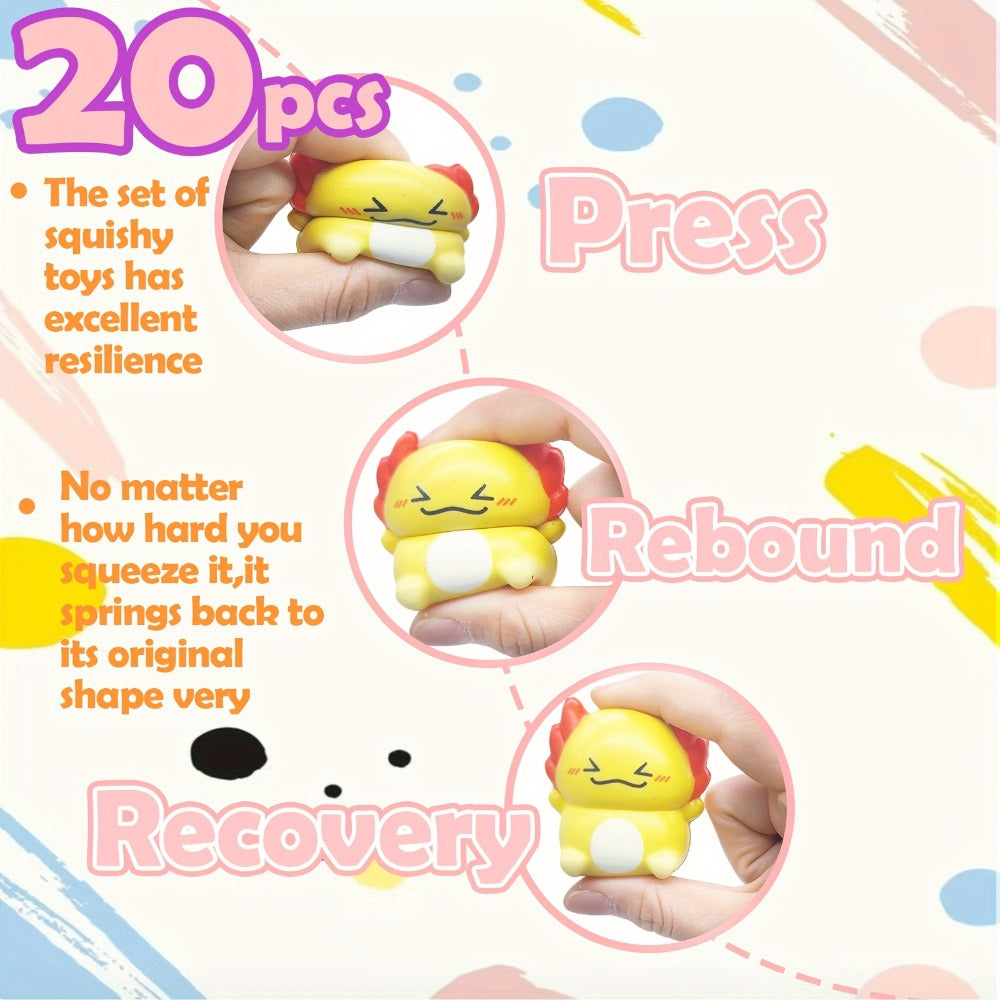 Axolotl Squishy Toys 20 Pack Slow Rising Fidget Sensory Stress Toys for Kids, Cute Salamander Newt Ice Cream Shape Squeeze To