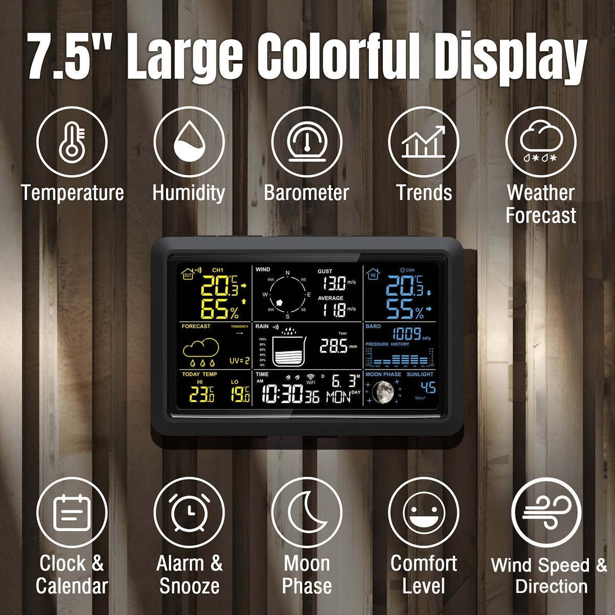 WiFi Weather Station | 7-in-1 Rain Gauge Wind Speed App Forecast — image 2