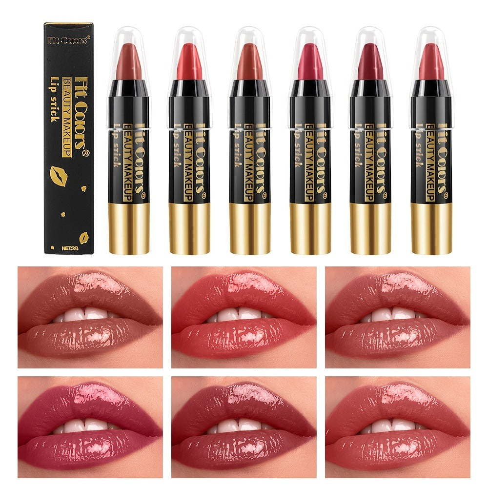 Squalane Crayon Lipstick Set 6 Pcs, Matte & Glossy Lip Pencil with Volumizing Formula, Easy Color Lip Liner for All Skin Type