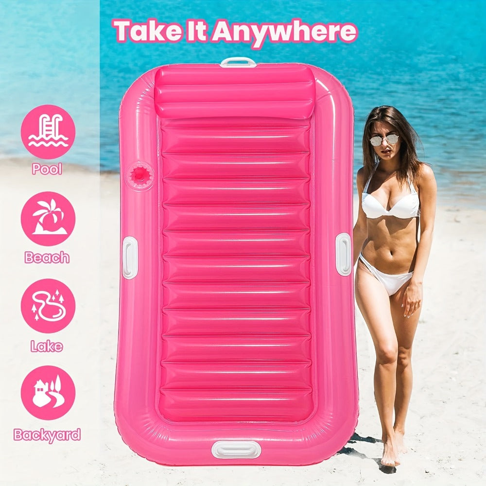 Inflatable Pool Lounger Sunbed for Adults 84"x47", 2-in-1 Tanning Float with Cup Holders, Removable Headrest & Handles — imag