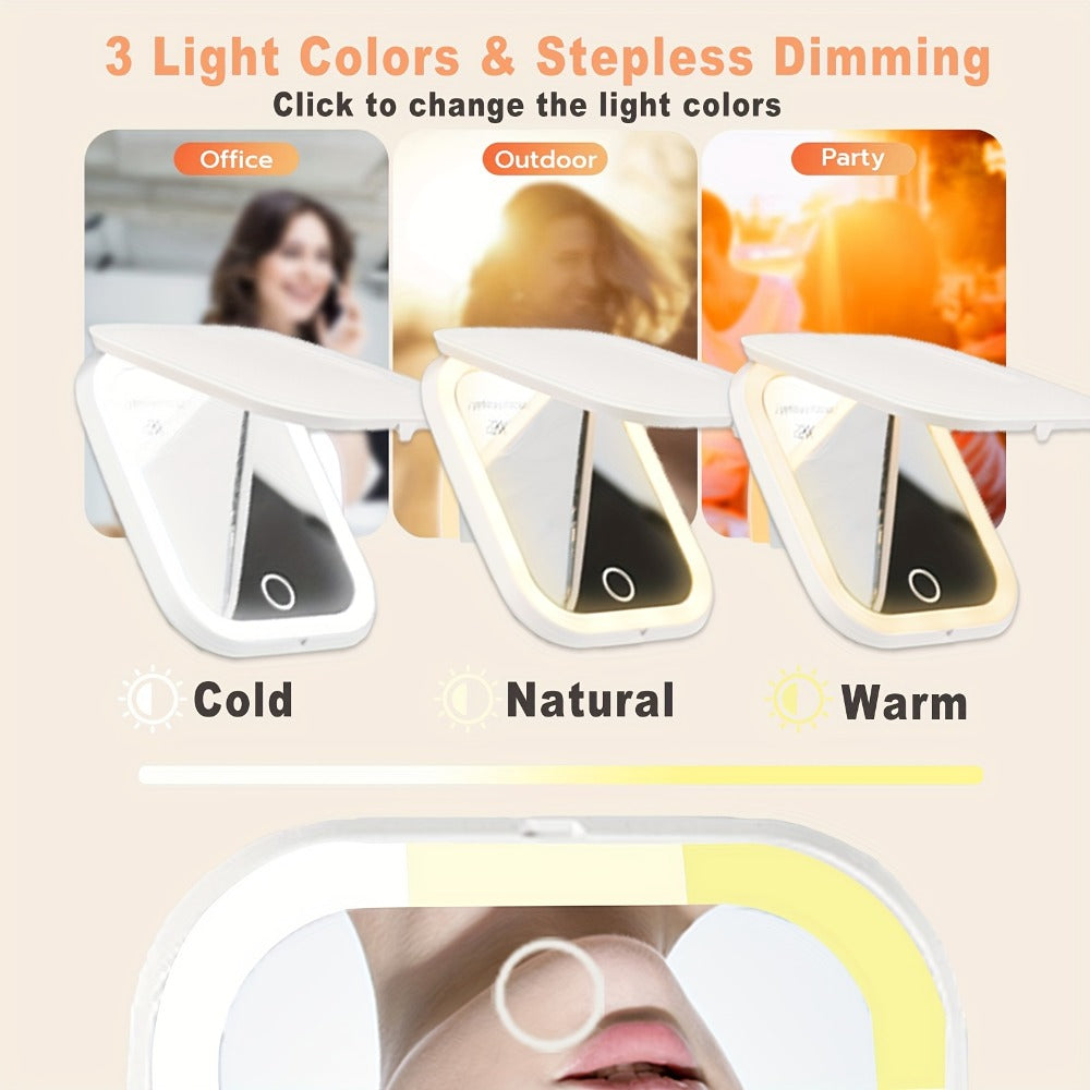 Rechargeable Pink or White LED Compact Mirror with 1X and 10X Views, Three Light Modes and Touch Dimming — image 7