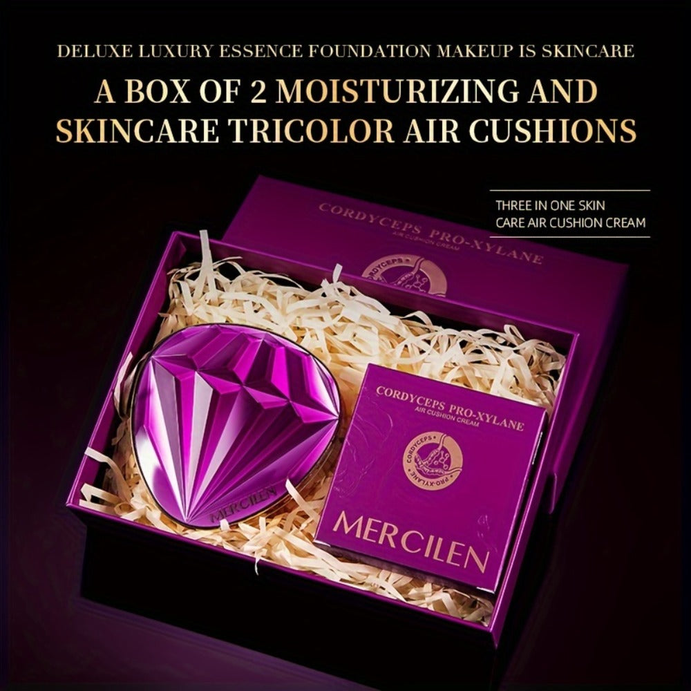 Air Cushion BB Cream Foundation Moisturizing Medium Coverage Dewy Finish with Plant Squalane Glycerin Tri-Color Adaptive Blen