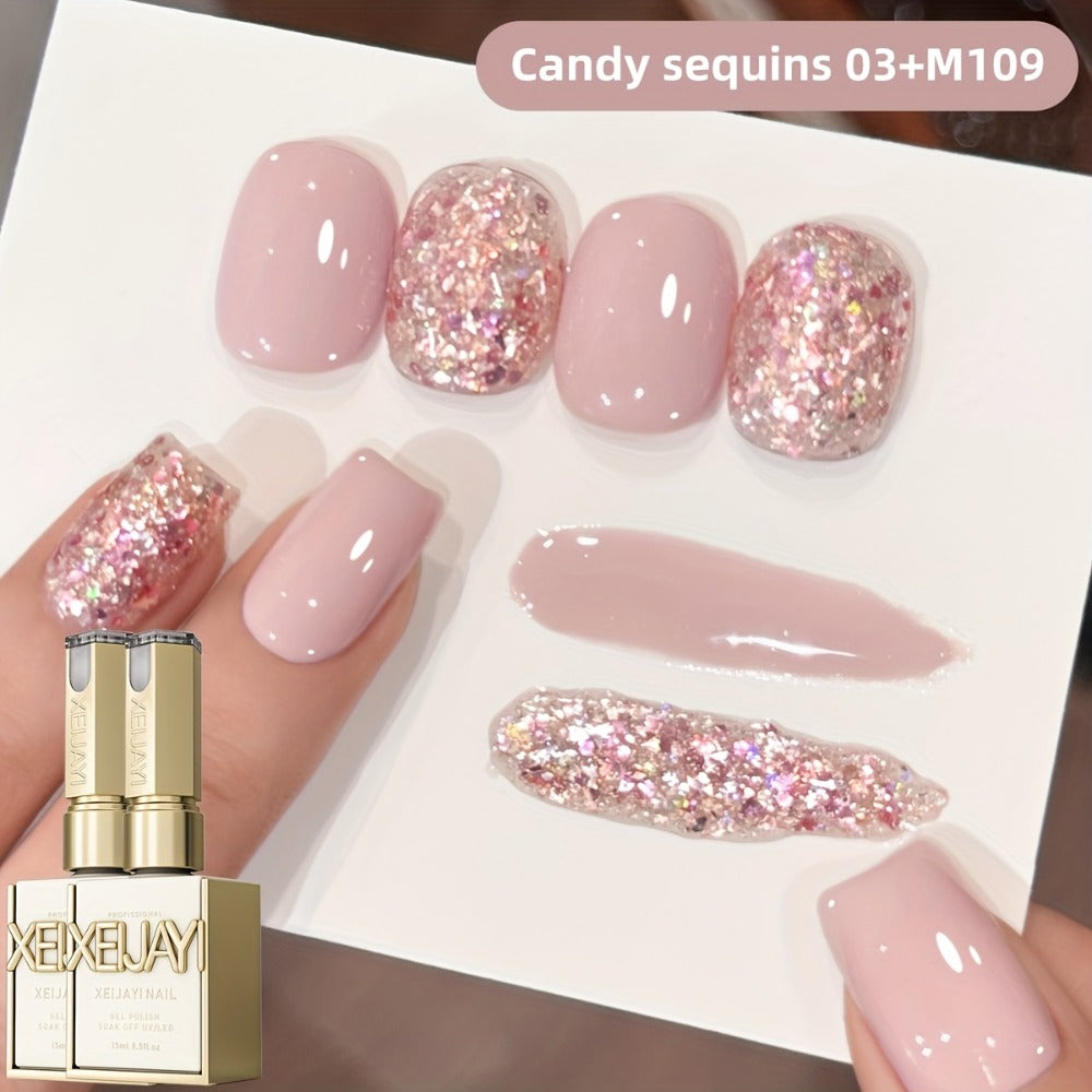 Gel Nail Polish 2-Piece 15ml Magnetic Glitter Set with Candy 03 and Shade 109 Frame Bottles — image 1