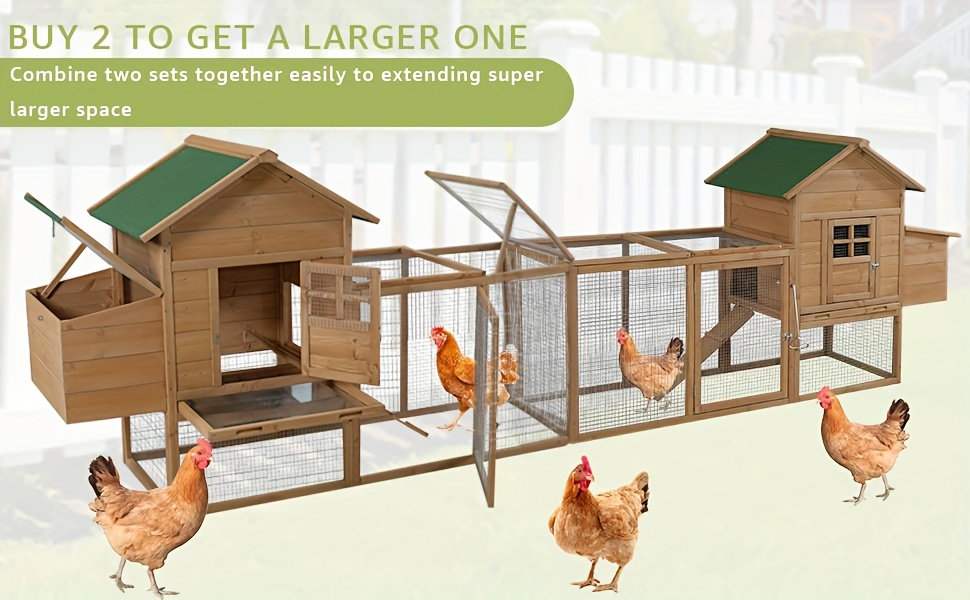Chicken Coop with Run Large Outdoor Wooden Hen House 82 Inch Walk-in Poultry Cage for 2-4 Chickens Ducks for Garden, Patio an