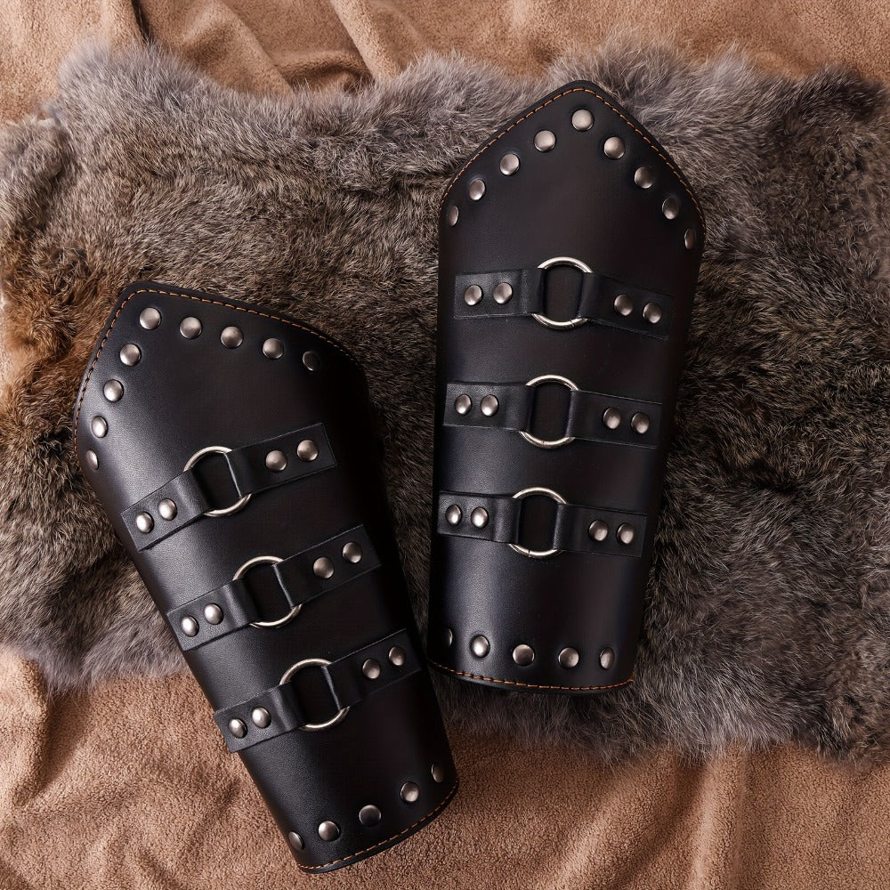 Medieval Arm Bracers 2pcs PU Leather Gauntlet Wristbands for Men, Renaissance Knight Warrior Viking Cosplay Costume Prop for 