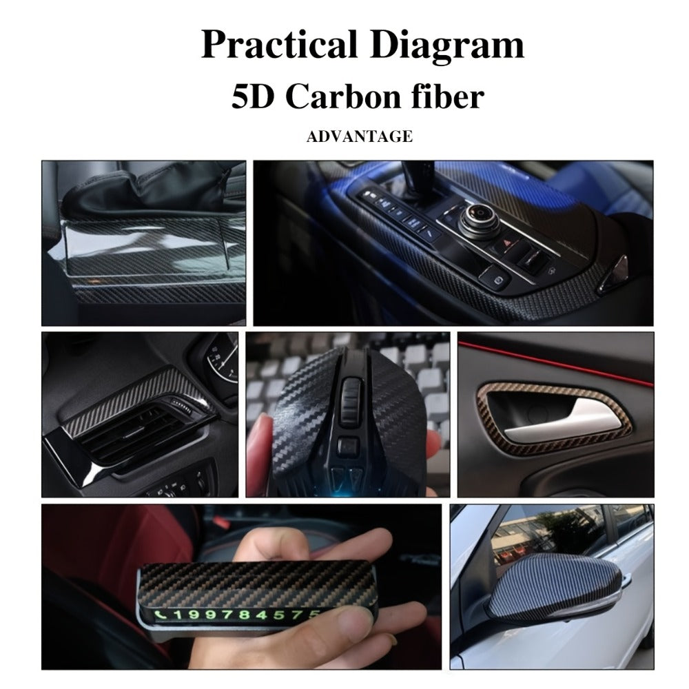 5D Carbon Fiber Vinyl Wrap 50cm x 300cm – Self-Adhesive Car Interior Decor Film, UV Protection, Scratch-Resistant, Dashboard 