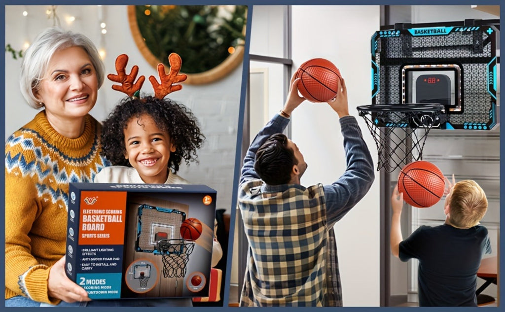 Over Door Basketball Hoop with LED Lights & Electronic Scoreboard, Mini Hoop Set with 4 Balls for Kids Teens Adults — image 1