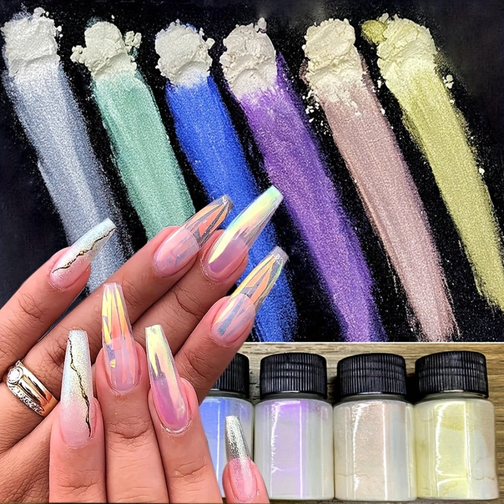 Aurora Nail Powder 12 Colors Chrome Pearl Glitter Neon Dust Holographic Iridescent Pigment Set for Chrome — image 7