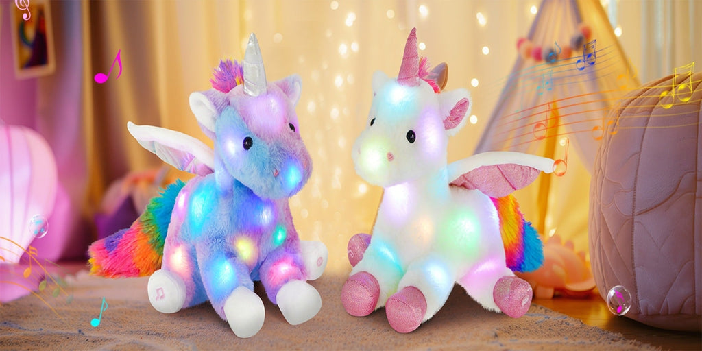 Plush Toy Rainbow Unicorn with LED Glow and Choice of Music or No-Music Light-Up choices for Bedtime — image 11