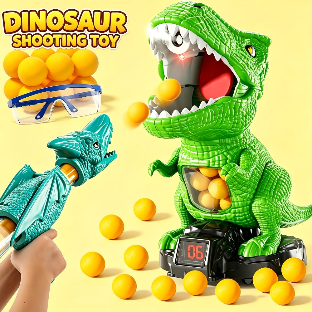 Dinosaur Shooting Game Toy with Sound Light & Spray, Movable Dino Target Launcher Set with Foam Bullets & Goggles for Boys Ki