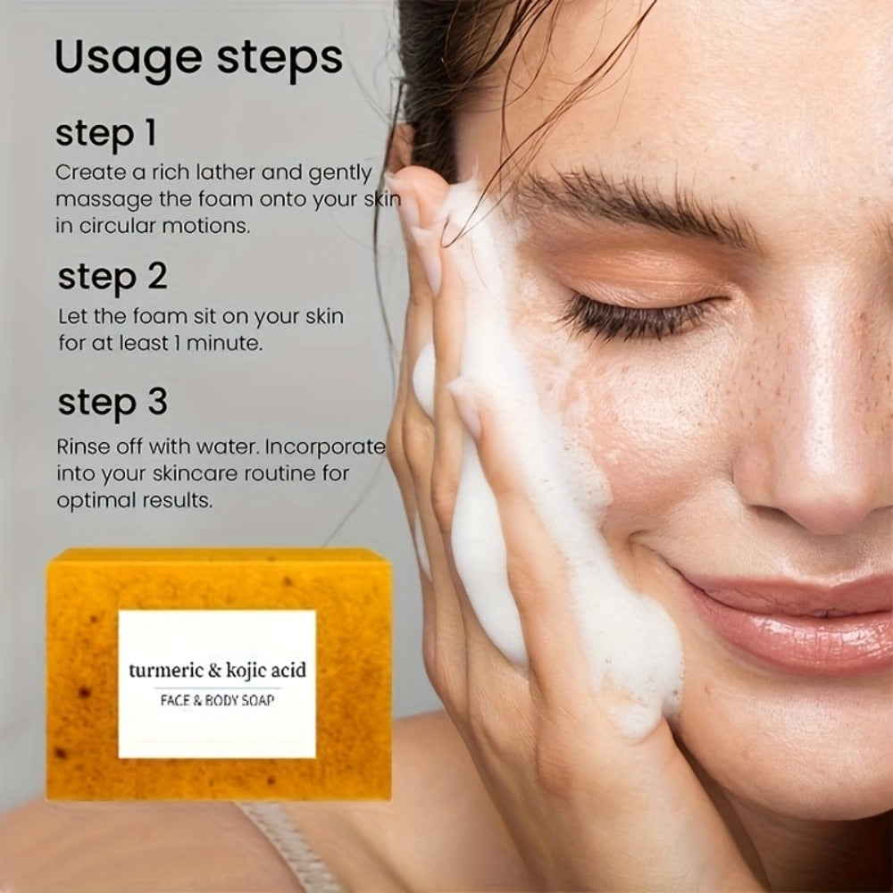 Turmeric and Kojic Acid Bar Soap, 12-Pack of 100g Bars with Lemon and Honey Labels plus Bubble Net — image 8