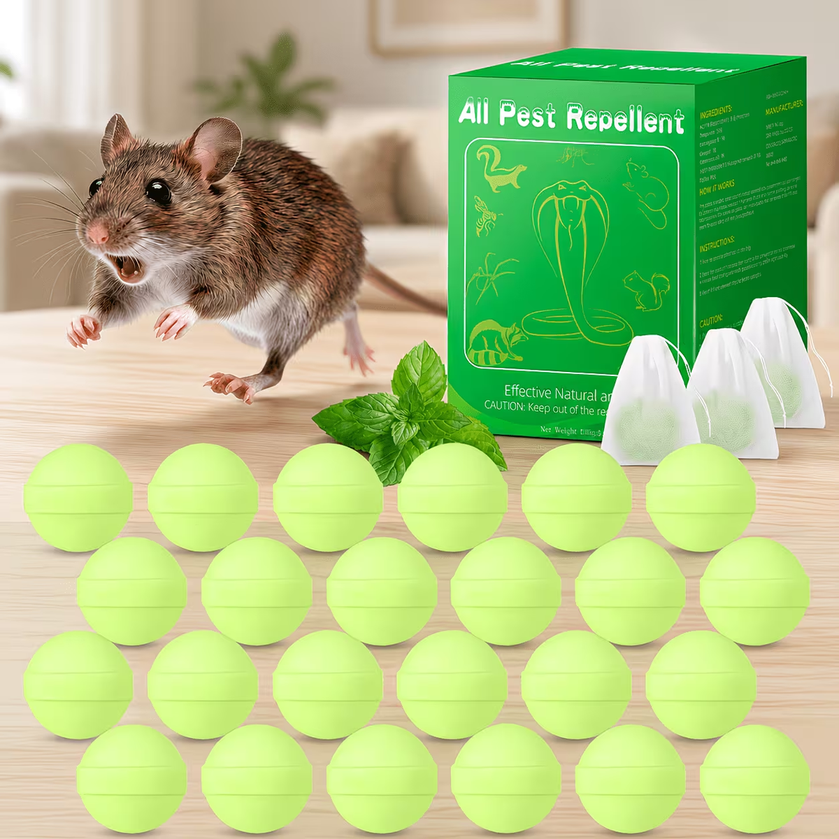 Peppermint Rodent Balls, Natural Mice Indoor Outdoor, Mouse Spider Ant Roach, Pest Control Balls for Home Garage Attic Kitche